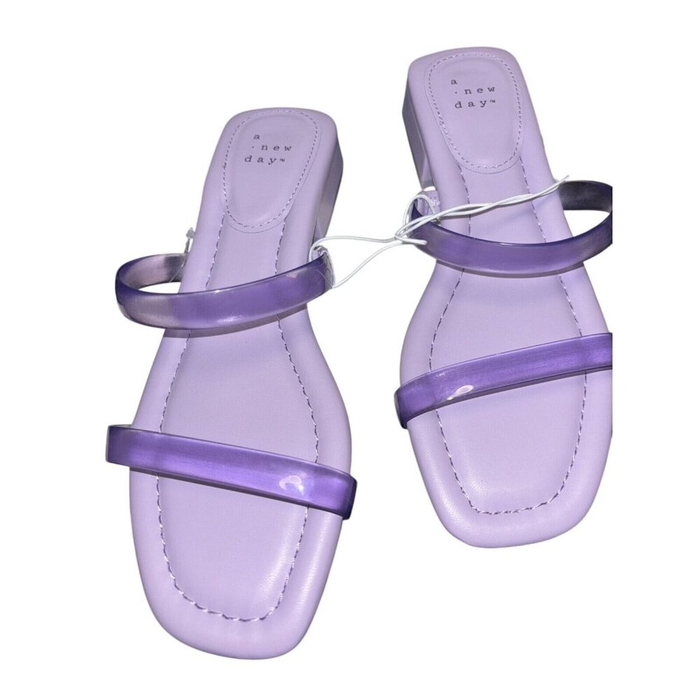 A New Day Lavender Block Heel Sandals With Transparent Straps Size 6